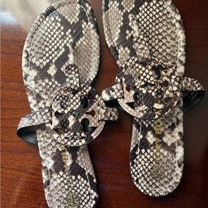 EUC Tory Burch Miller Sandals - Black Snakeskin - Size 9